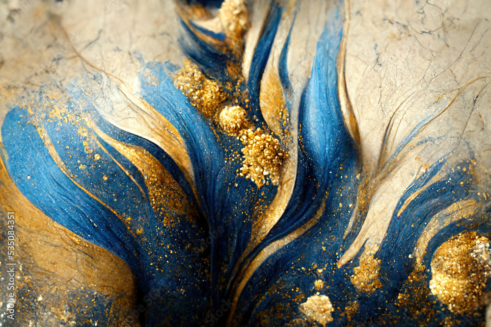 深蓝色和金色漩涡的壮观高质量抽象背景。数字艺术3D il