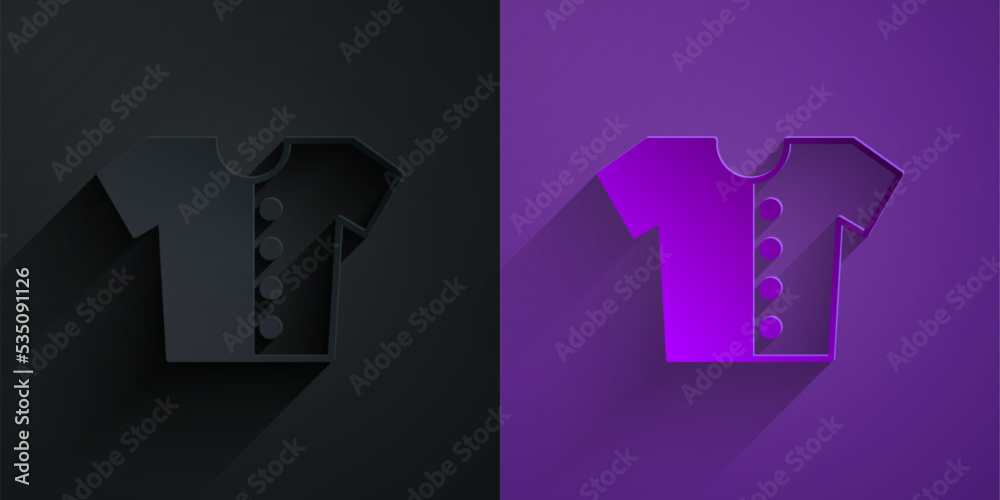 剪纸婴儿t恤图标隔离在紫色背景的黑色上。婴儿服装符号。童装si