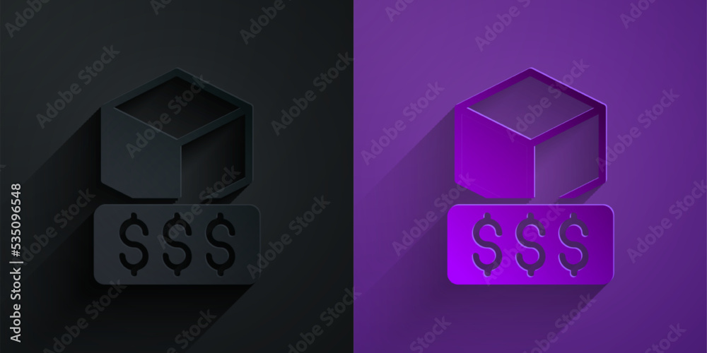剪纸3D打印机服务图标隔离在紫色背景上的黑色上。3D打印。纸张艺术st