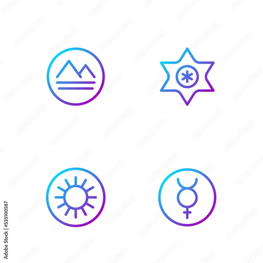 设置线条符号水星、太阳、地球元素和流星。渐变色图标。矢量