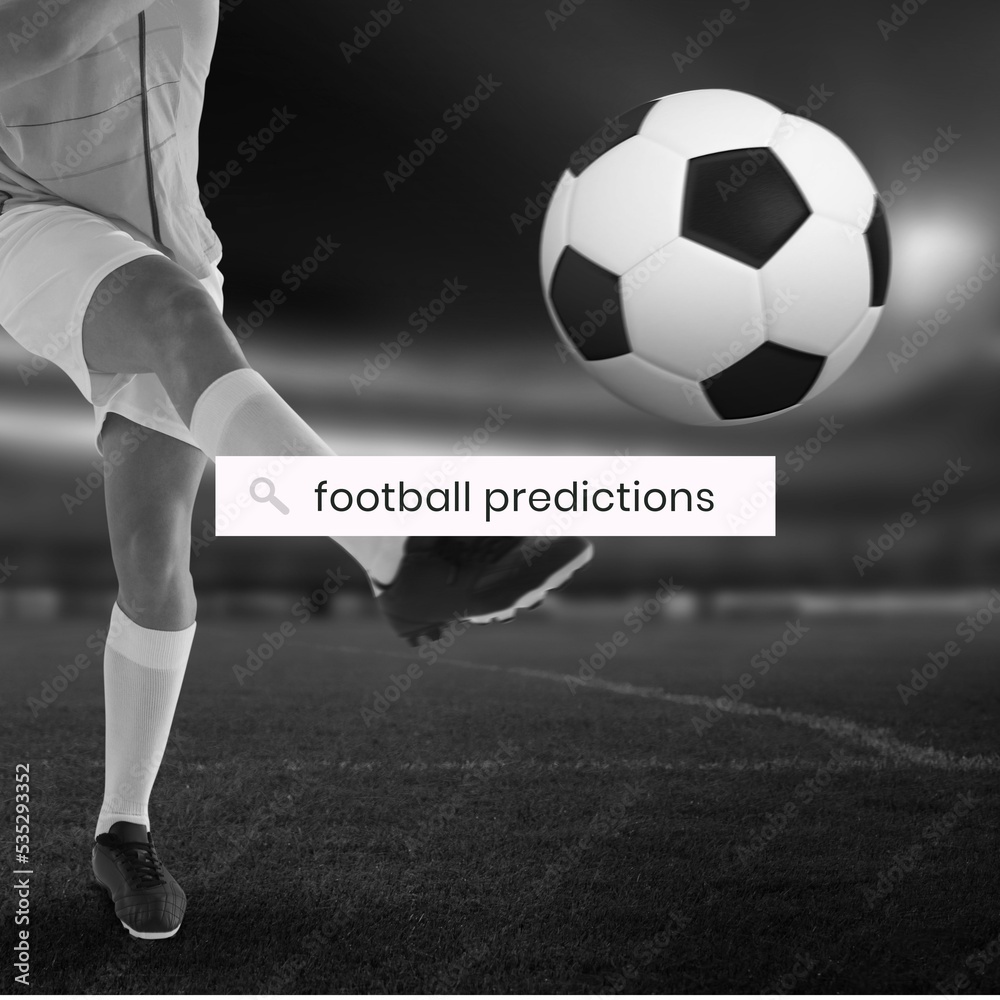 高加索男子持球球员腿部足球预测的黑白方块图像