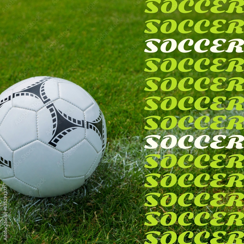 草地上成倍增加的足球和足球的方形图像