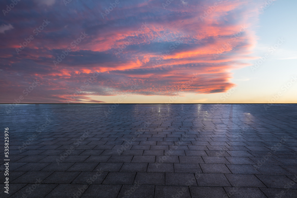 Empty square floor and beautiful sky sunset clouds background