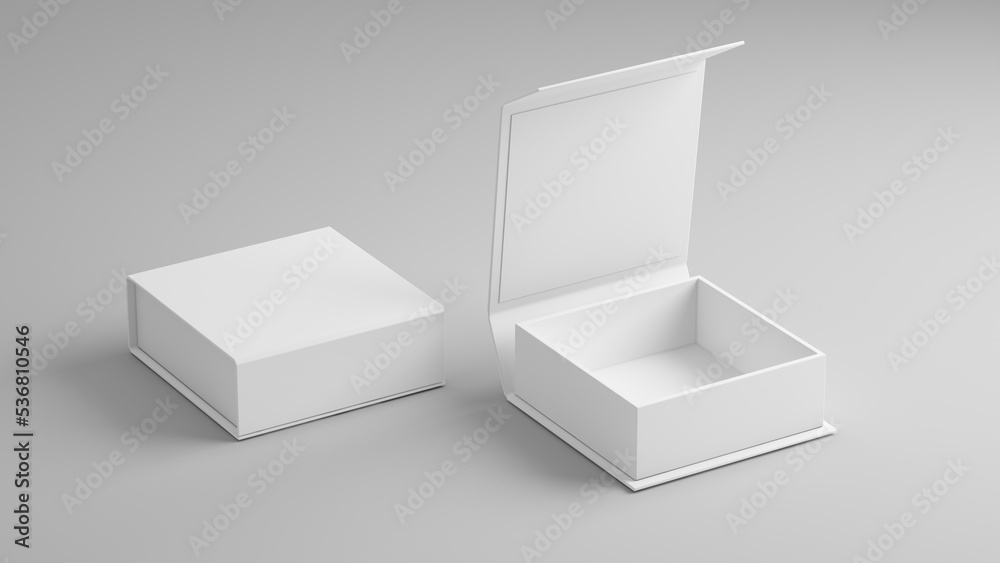 白色折叠礼盒-打开和关闭的礼盒。三维渲染模型。