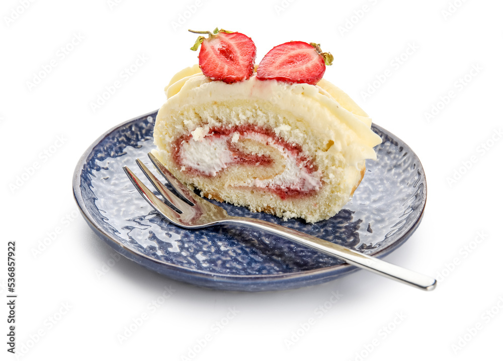 白底美味草莓卷蛋糕