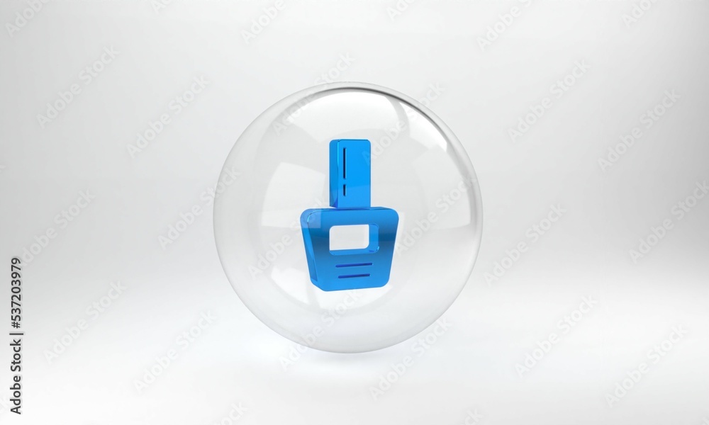 蓝色指甲油瓶图标隔离在灰色背景上。玻璃圆圈按钮。3D渲染插图