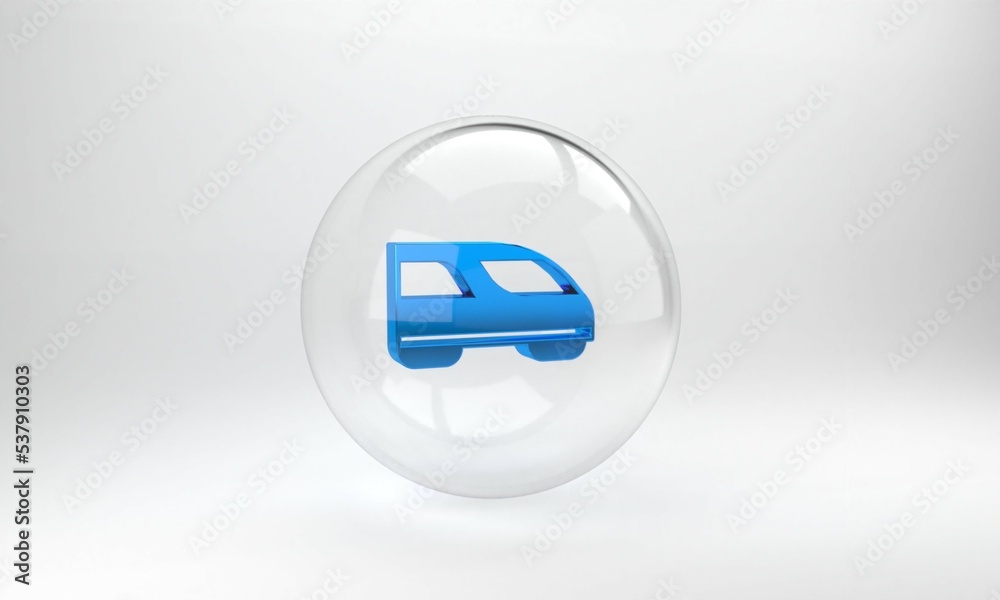 Blue High-speed train icon isolated on grey background. Railroad travel and railway tourism. Subway 