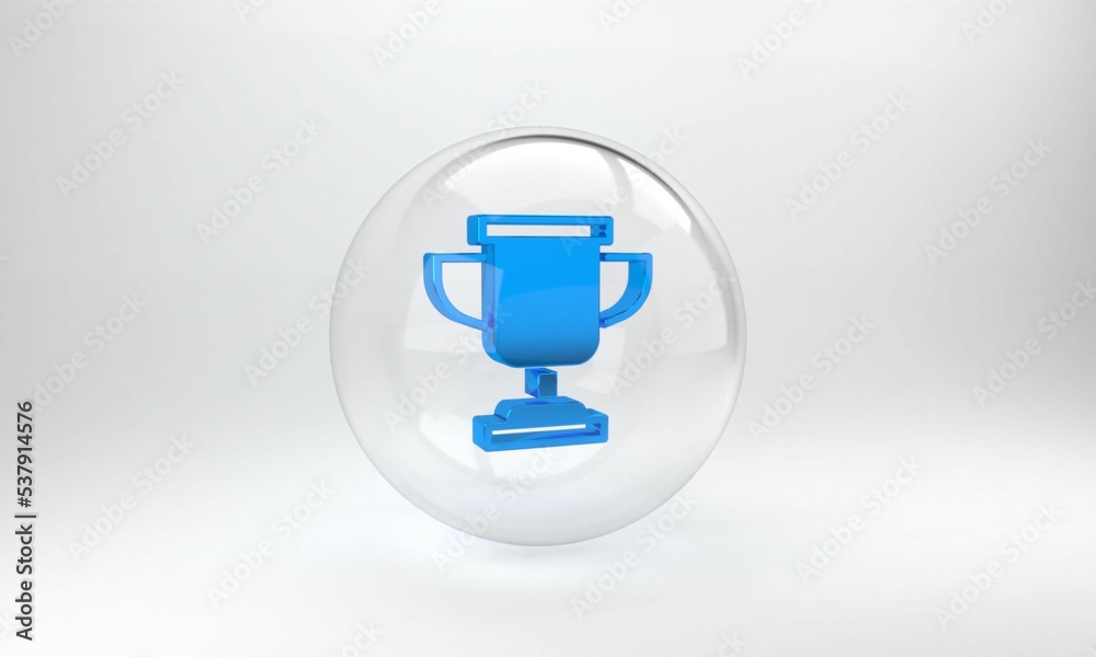 Blue Award cup icon isolated on grey background. Winner trophy symbol. Championship or competition t
