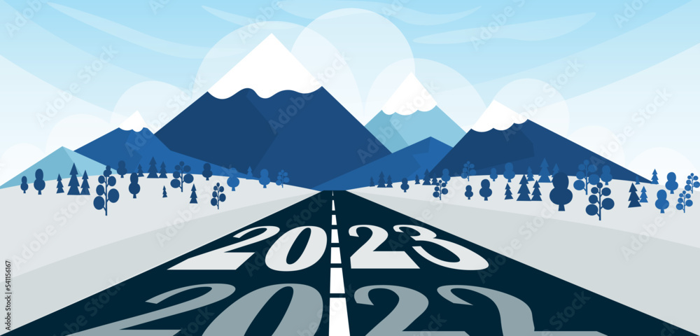 雪山之路。2023年目标的概念