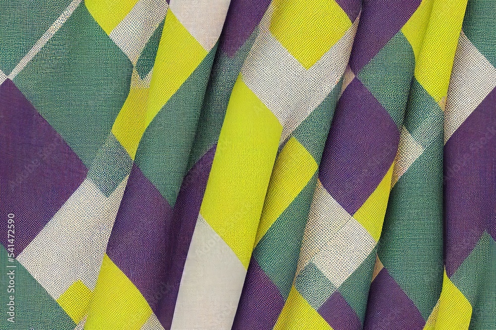 浅紫色、绿色、黄色、白色的维希格子格子图案。明亮的方格花纹