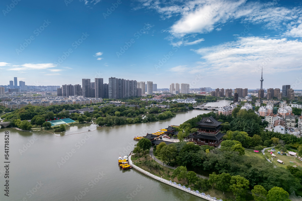 航拍中国台州城市建筑天际线
