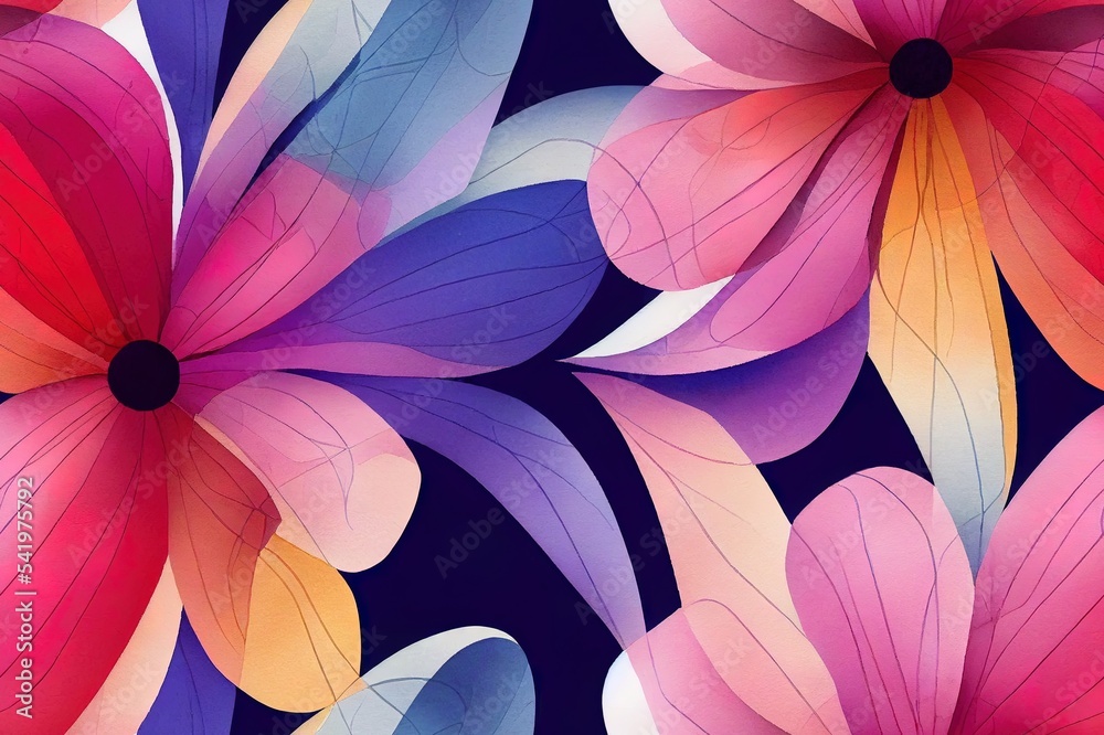 数码印花纺织品图案壁纸彩色花朵配水彩背景插图