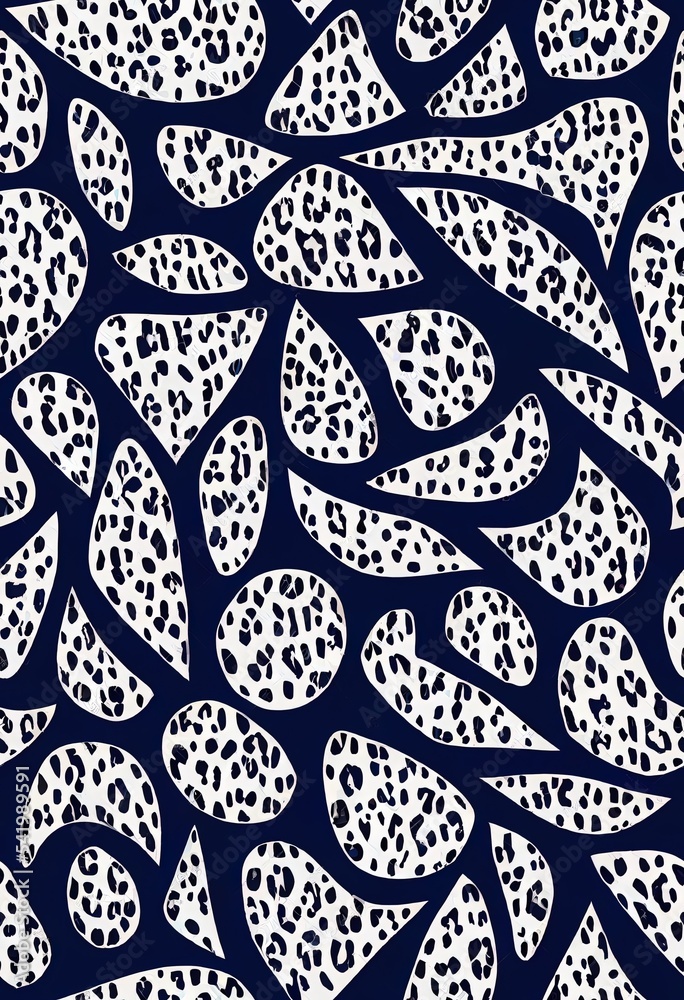 抽象现代豹纹无缝图案。动物时尚背景。蓝色和黑色装饰库存