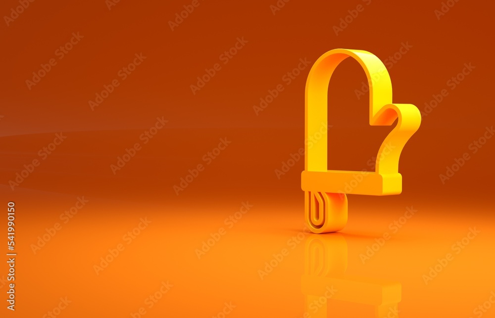 橙色背景上隔离的黄色烤箱手套图标。厨房凹坑标志。烹饪手套。最小