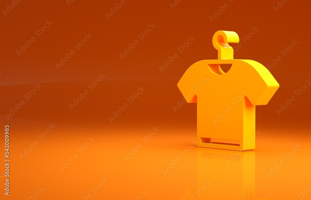 黄色T恤图标隔离在橙色背景上。极简主义概念。3d插图3d渲染