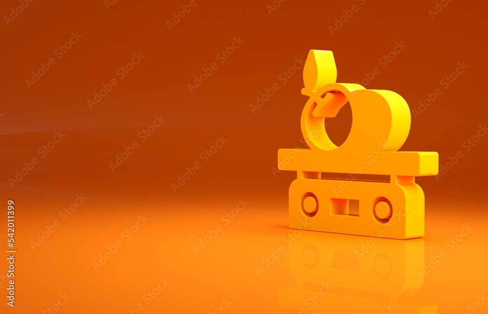 黄色电子秤，用于隔离在橙色背景上的产品图标。食品重量。称重p