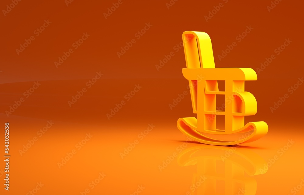 黄色摇椅图标隔离在橙色背景上。极简主义概念。3d插图3d趋势