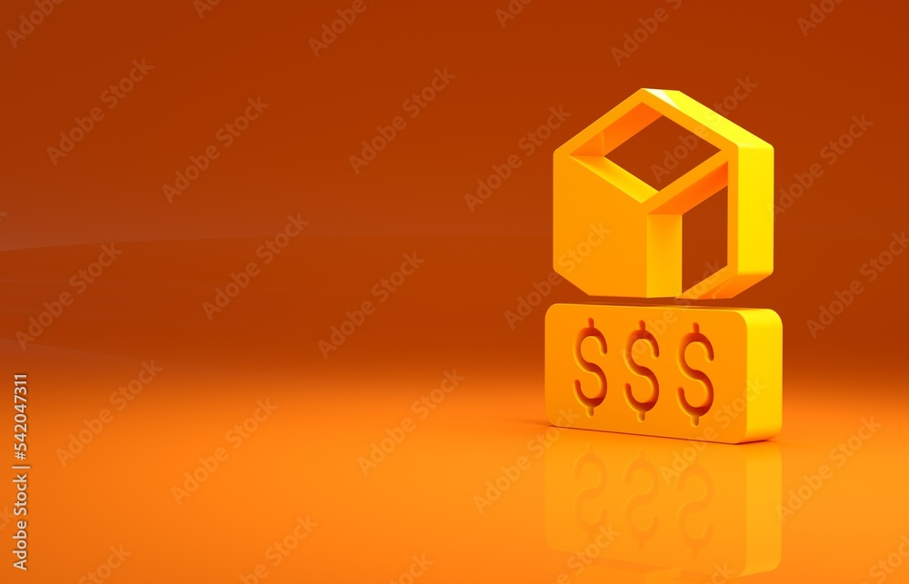 黄色3D打印机服务图标隔离在橙色背景上。3D打印。极简主义概念。3D i