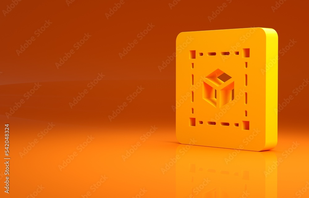 Yellow Geometric figure Cube icon isolated on orange background. Abstract shape. Geometric ornament.