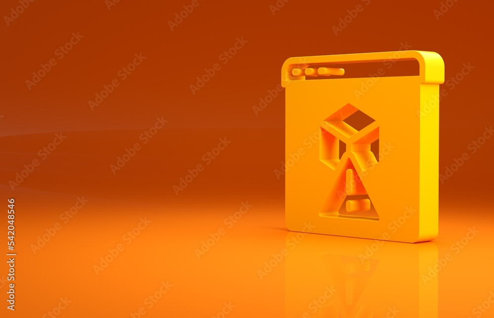Yellow 3D printer icon isolated on orange background. 3d printing. Minimalism concept. 3d illustrati