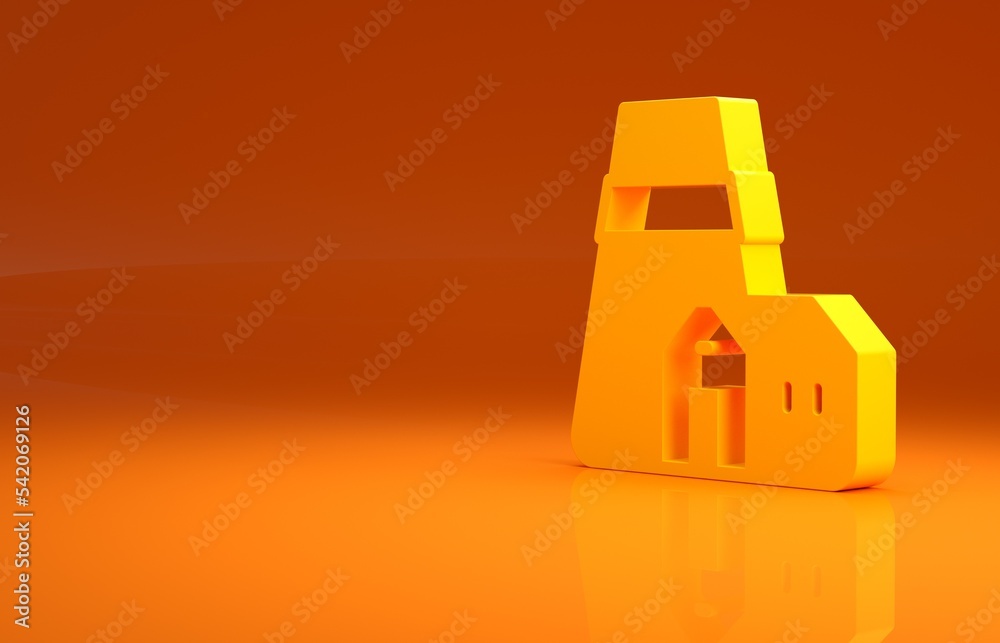 橙色背景上隔离的黄色电站厂房和工厂图标。能源工业概念