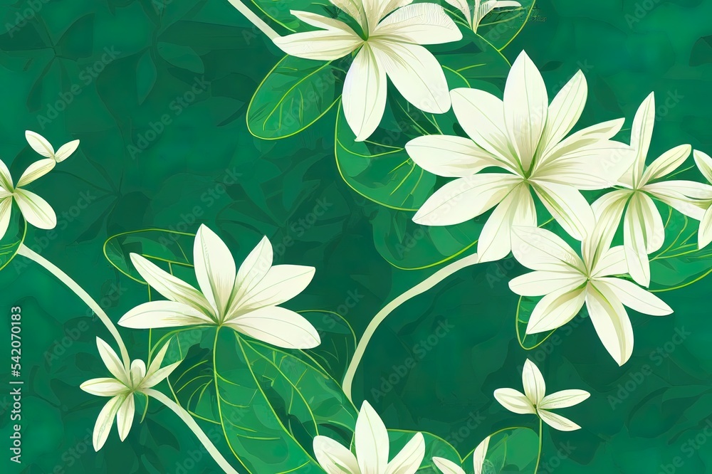 奢华的自然绿色背景2d插图。花卉图案，热带植物线条艺术，2d插图