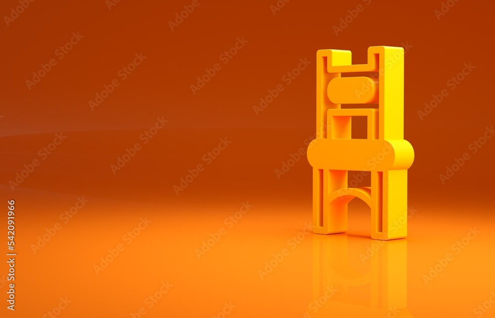 黄色椅子图标隔离在橙色背景上。极简主义概念。3d插图3d渲染