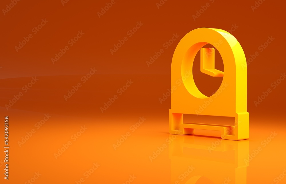黄色古董时钟图标隔离在橙色背景上。极简主义概念。3d插图3d趋势