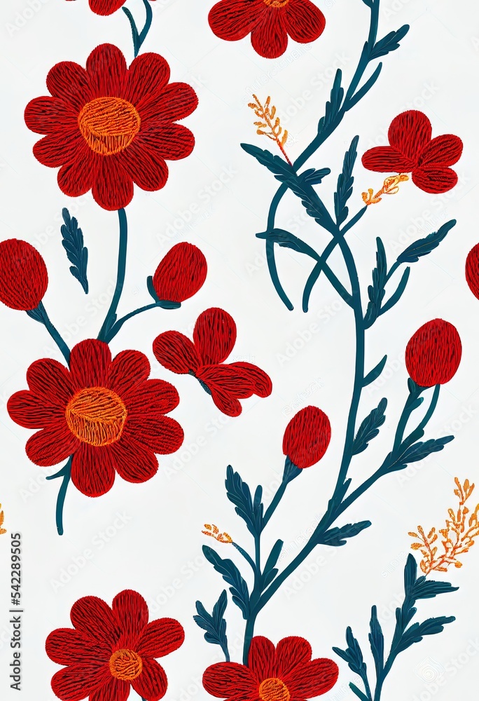 复古复古风格的风格化装饰花卉的无缝图案。雅各宾刺绣。颜色