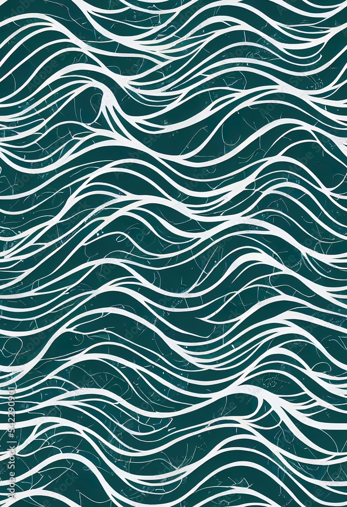 2d插图无缝图案，手绘波浪。海洋或海洋的装饰插图st