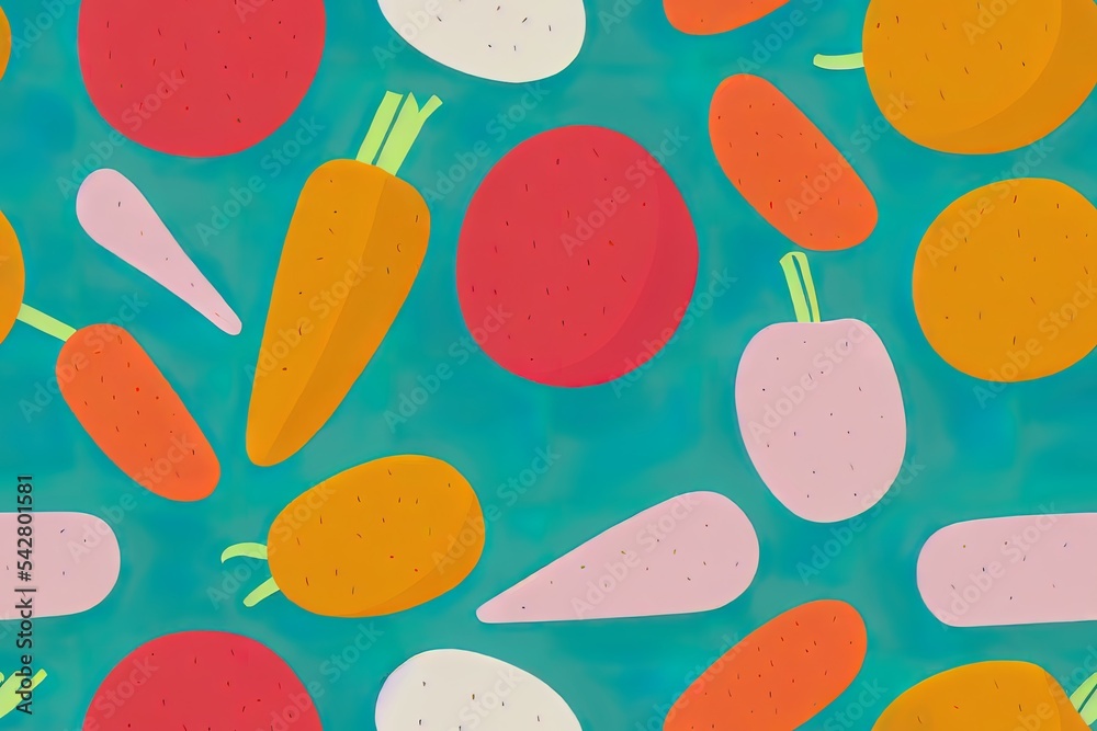 胡萝卜卡通无缝图案。复活节主题背景。平面设计。蔬菜，健康素食食品