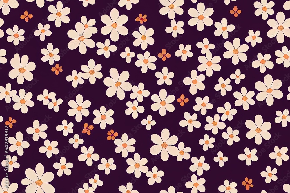 小樱花与菊花无缝图案插图。织物图案纹理re