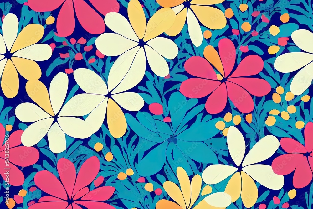 数字印刷纺织品图案壁纸彩色花卉与水彩背景插图