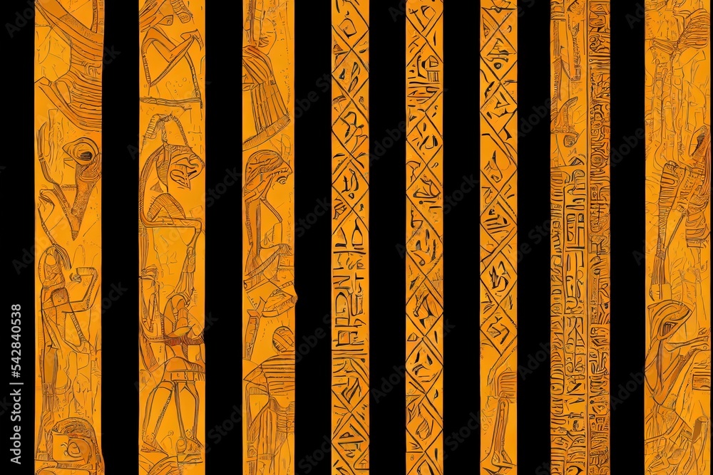古埃及主题无缝图案，手绘埃及众神和手写文字lo