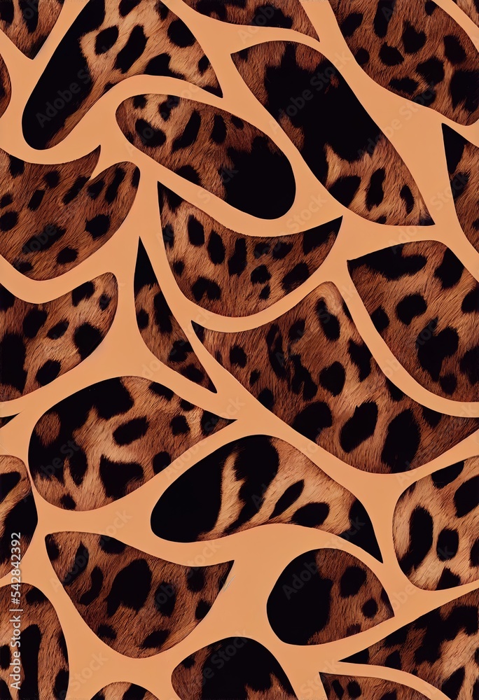 抽象手绘豹子动物皮肤形状与扎染大理石Wavy Batik Bac无缝图案