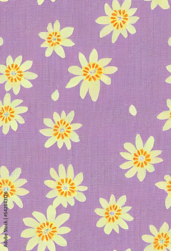 淡紫色的花朵图案。复活节礼品纸、桌布的方格方格图案插图，