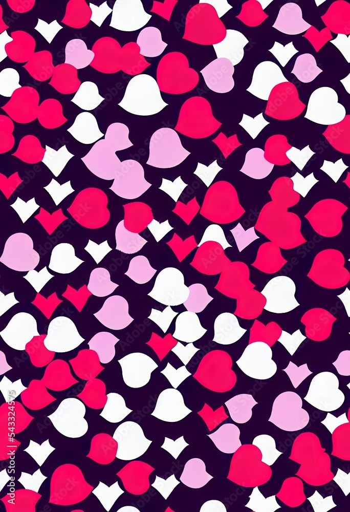 Paintbrush barbie pink hearts white background seamless pattern. Valentine`s day graphics for postca
