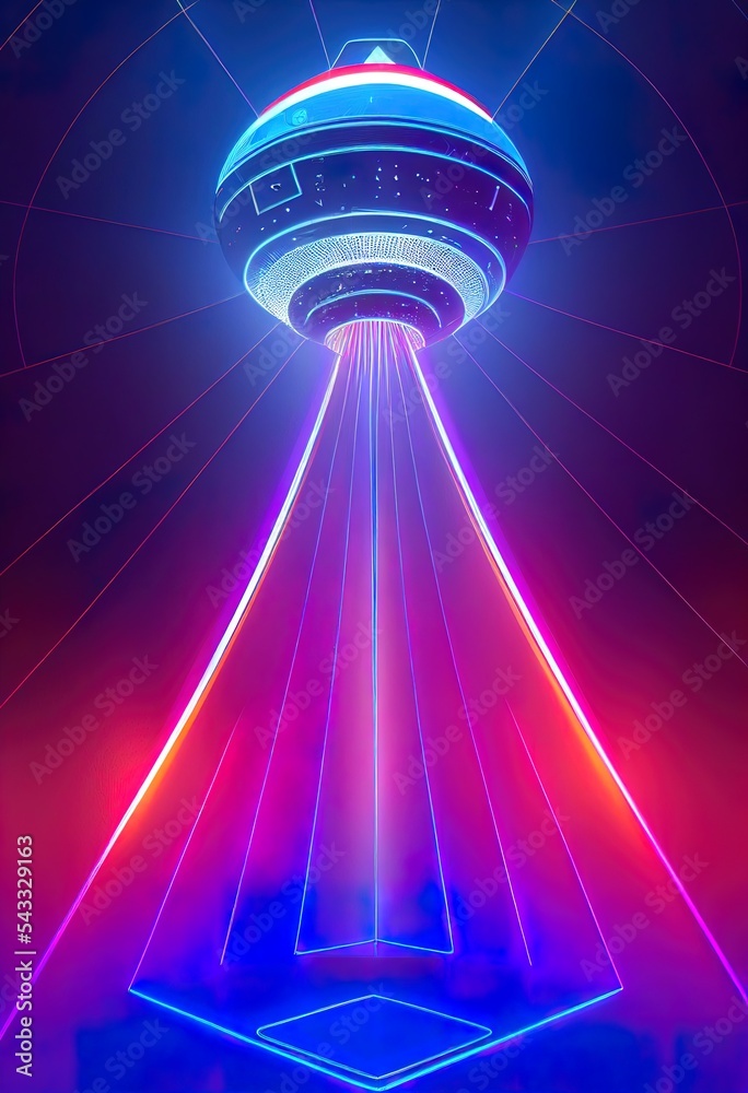科幻未来主义舞台霓虹灯渐变发光激光束紫蓝红彩色金属Shin