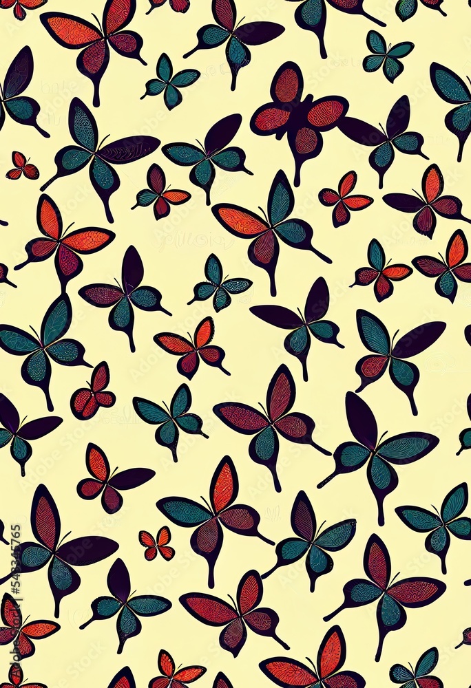 彩色蝴蝶的2d插图无缝图案