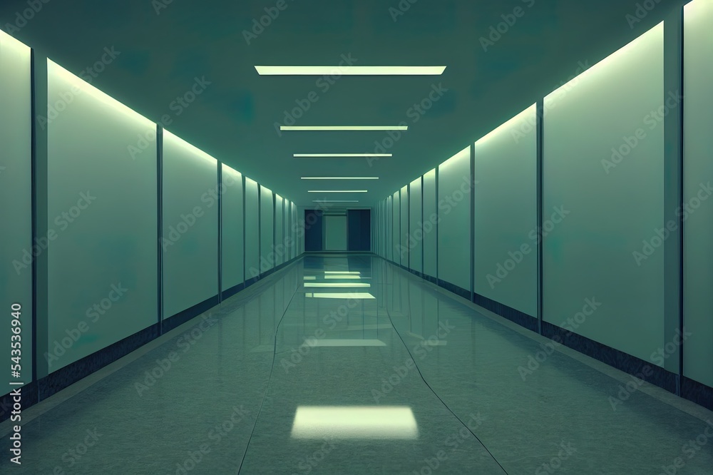 抽象的未来主义空地板和房间科幻走廊，用于展示、房间、室内和显示器的灯