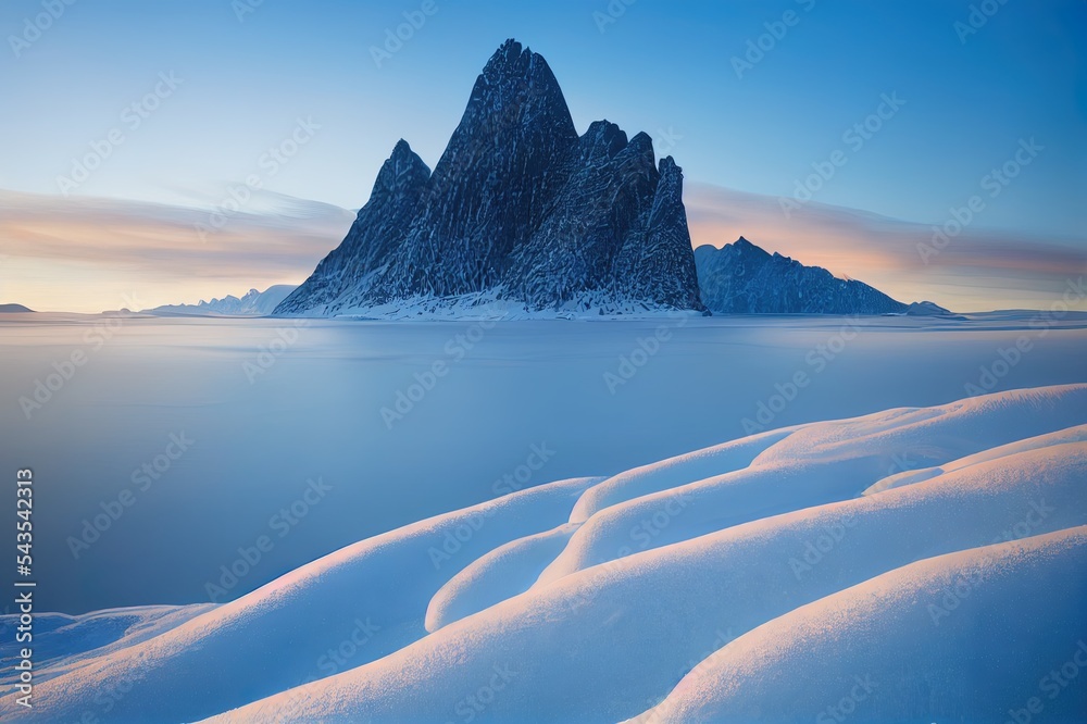 诺瓦Senja岛，壮丽的雪山风景，清晨在Segla山上留下足迹