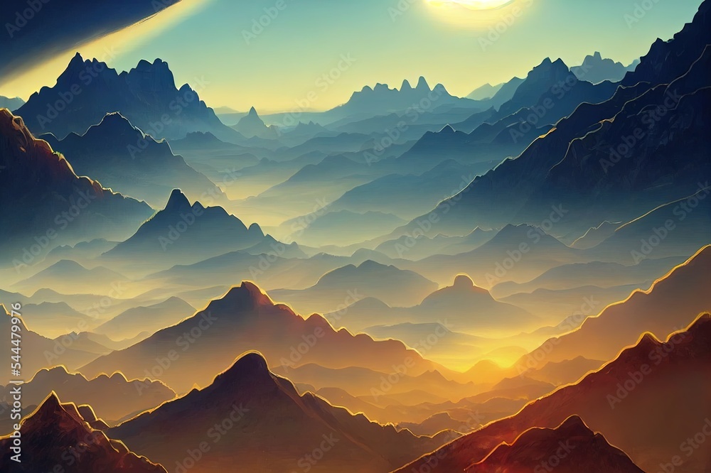 山上的太阳幻想小说自然背景概念艺术写实插图视频游戏