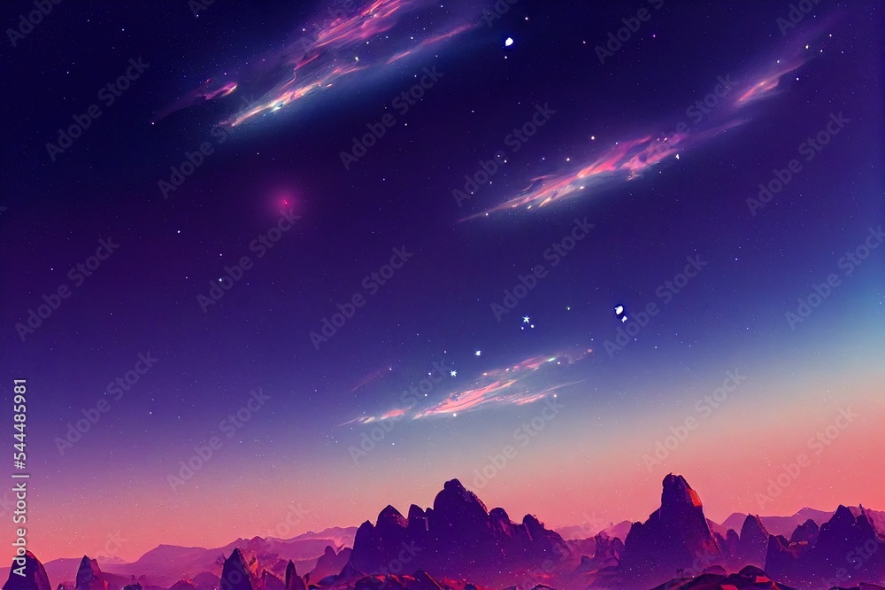 星星闪烁的蓝紫色渐变天空
