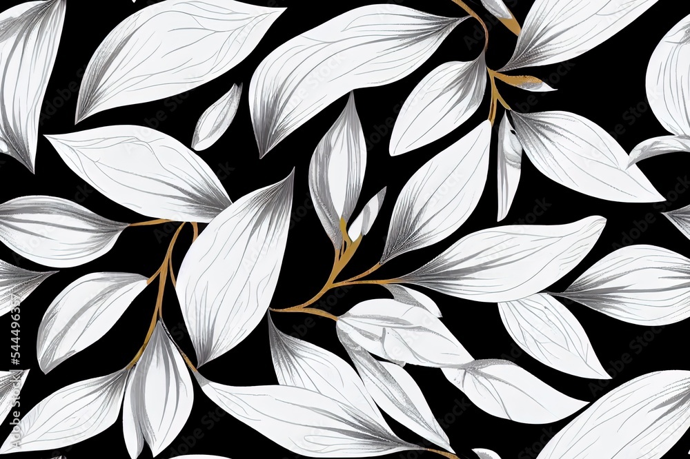 花朵无缝图案，白色半双山茶花，亮灰色叶子