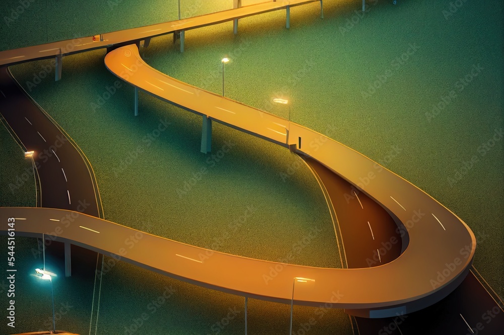旅游和度假漩涡道路广告的三维插图，弯曲道路和高速公路隔离a