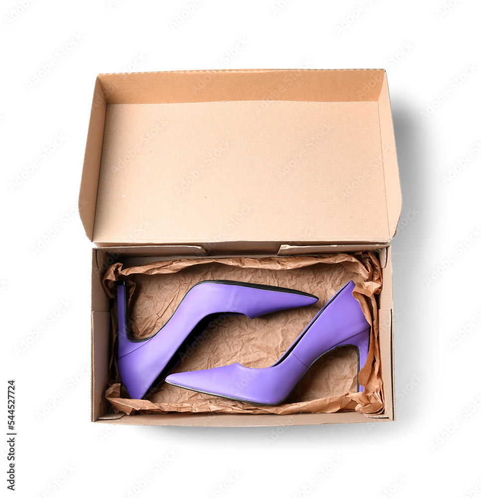 白底紫罗兰色高跟鞋纸板盒