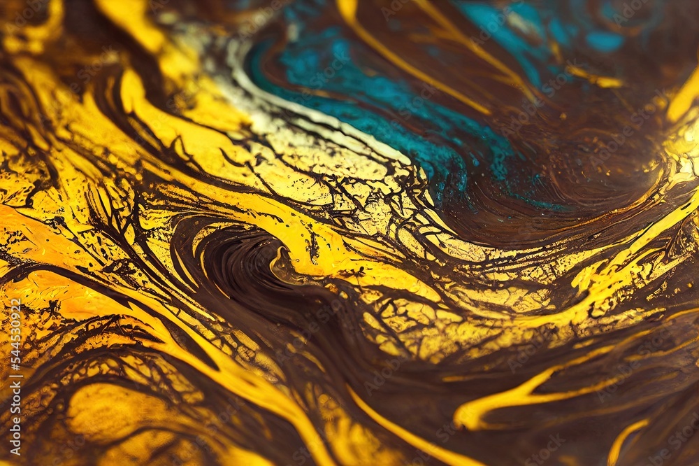 Luxury abstract fluid art painting in alcohol ink technique, mixture of pastel brown and gold paints