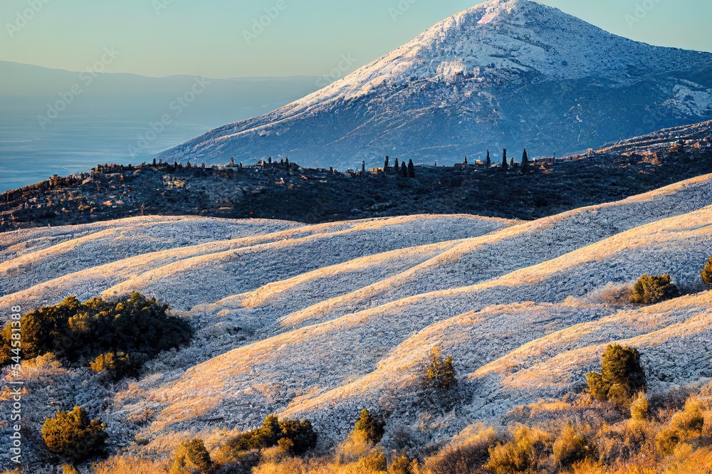 2019年1月，希腊梅塞尼亚泰格特斯山脉（也称为Tau）的雪景