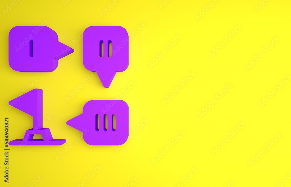 黄色背景上孤立的紫色规划战略概念图标。队形和战术。Minimalis