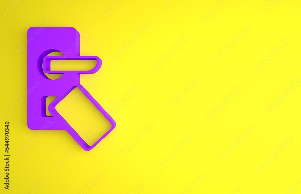 带有无线技术的紫色数字门锁，用于黄色背景上隔离的解锁图标。Doo